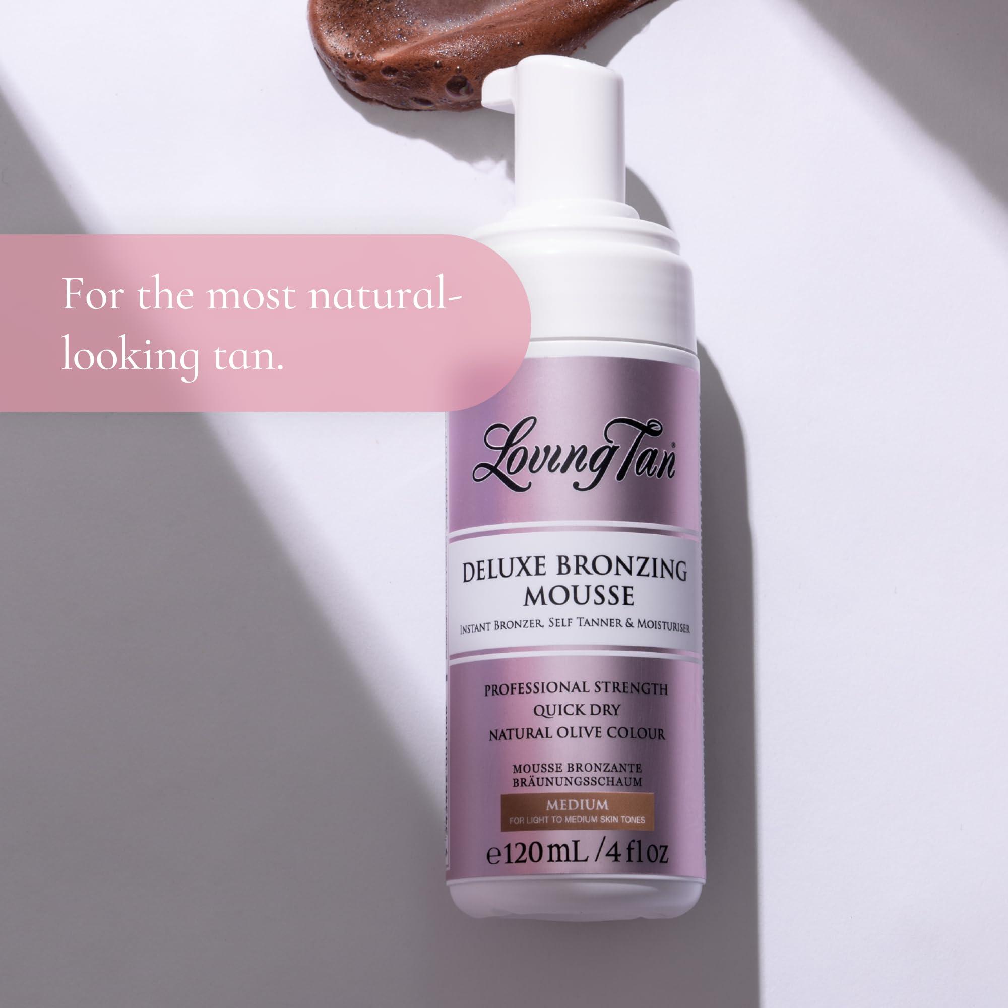 Loving Tan Loving Tan Deluxe Self Tanning Bronzing Mousse, Medium - Streak Free, Professional Quality Sunless Tanning - Up to 5 Self Tanner Applications per Bottle, Cruelty Free, Naturally Derived DHA - 4 FL Oz