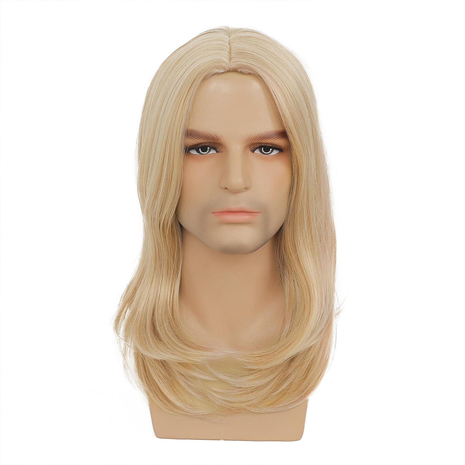 Sallcks Sallcks Mens Long Blonde Wig Long Straight Wig for Men Middle Part Synthetic Heat Resistant Hair Wigs for Daily Party Costume Halloween