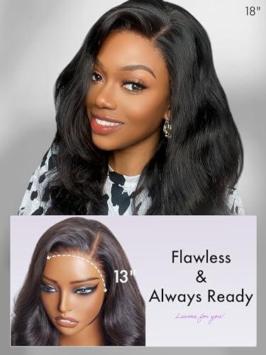 LUVME HAIR LUVME HAIR 18\'\' Loose Body Wave Lace Front Wigs Human Hair 13x4 Pre Cut Lace Glueless Human Hair Wig Pre Plucked Long Black Body Wave Wig 180 Density