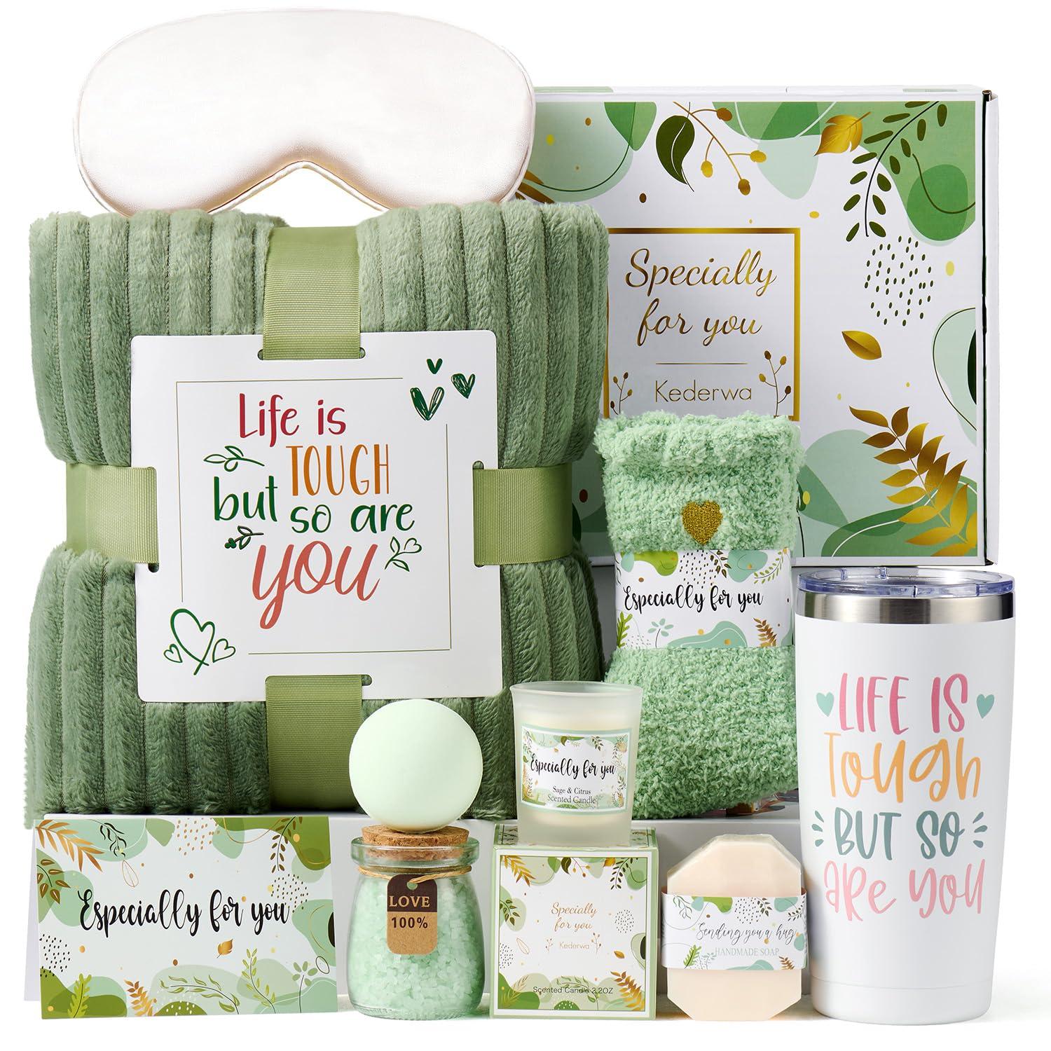 Kederwa Get Well Gifts for Women, Care Package Basket Inspirational Gifts for Women Self Care Pacakage Basket with Throw Blanket and Tumbler for Mom Best Friend Sister Wife