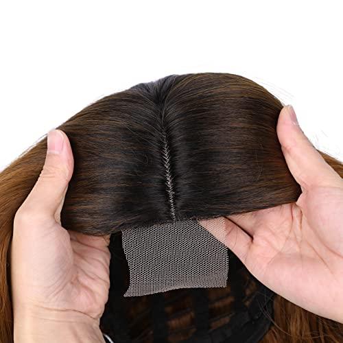 HANNE HANNE Short Curly Lace Part Loose Wave Synthetic Wigs for Black Women High Density Heat Resistant Omber Brown Curly Lace Wig (1B/30#)