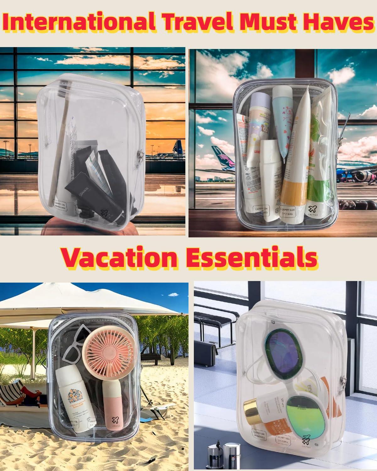 CALYGO 3 Packing Cubes Quart Size Travel Bag TSA Approved Toiletry Bag, Airplane Essentials for Flying, Long Flight European International Must Haves for Women Men Toiletries Liquids Small Clear Pouch