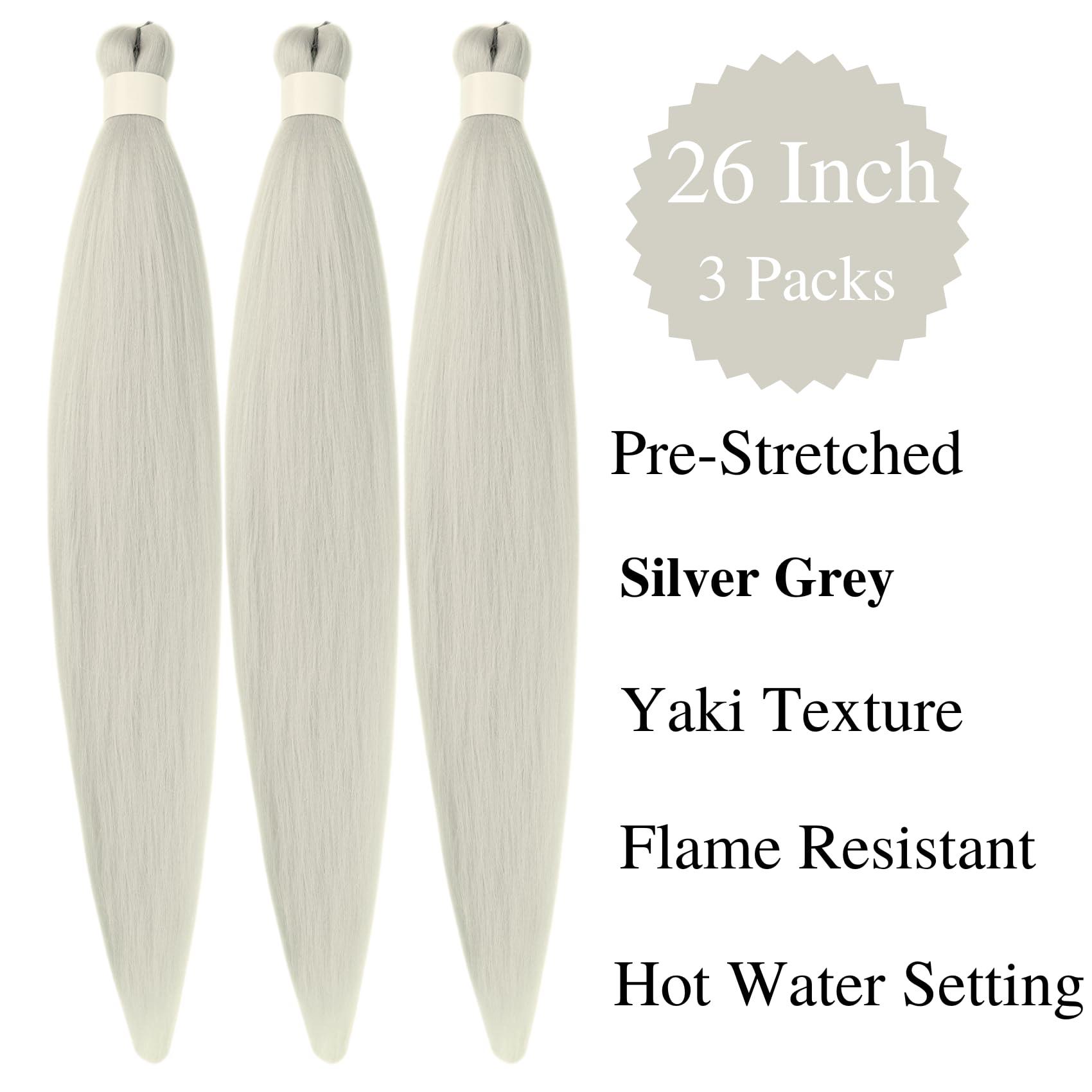 Gozill Gozill Silver Grey Brading Hair Pre Stretched Box Braids Braiding Hair Human Hair 26 Inch