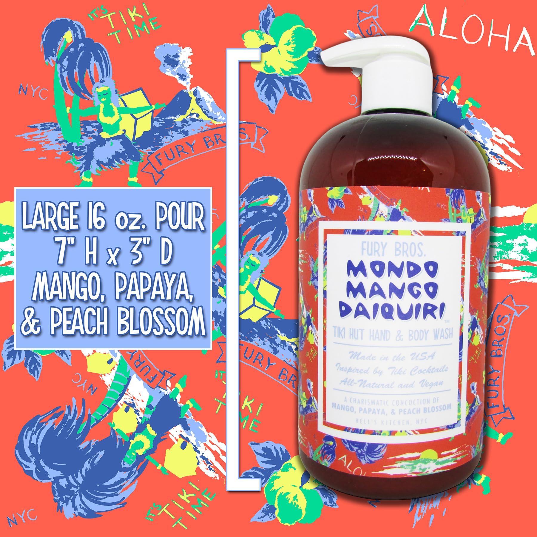Fury Bros. FURY BROS. Tiki Hut Hand & Body Wash Mondo Mango Daiquiri | Mango Papaya & Peach Blossom | Natural Ingredients | Made in USA | Inspired by Tiki Cocktail Recipes | Cruelty-Free | 16 oz