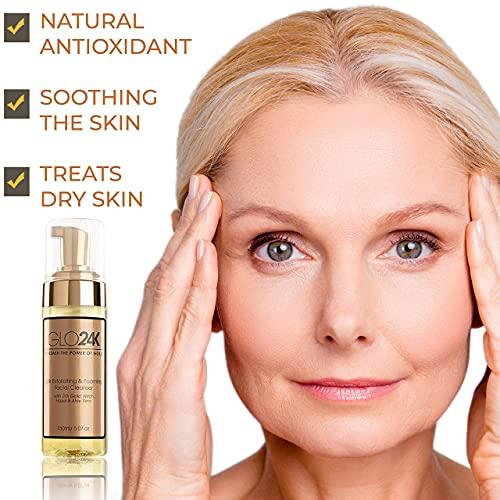 GLO24K UNLEASH THE POWER OF GOLD GLO24K Exfoliating & Foaming Facial Cleanser with 24k Gold, Witch Hazel, and Aloe Vera