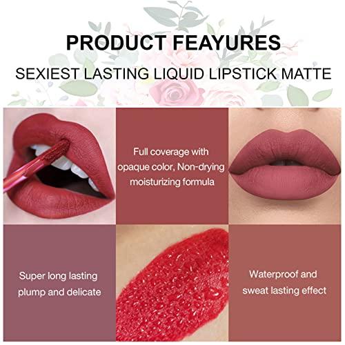 LZYLLS 6 Piece Matte Liquid Lipstick Set,Nude Matte Liquid Lip Stain Set,Nude Lipstick Matte Ladies Long Lasting Waterproof Non-Stick Cups,Non-Fade Nude Lipstick Lip Gloss Set ?Set B)
