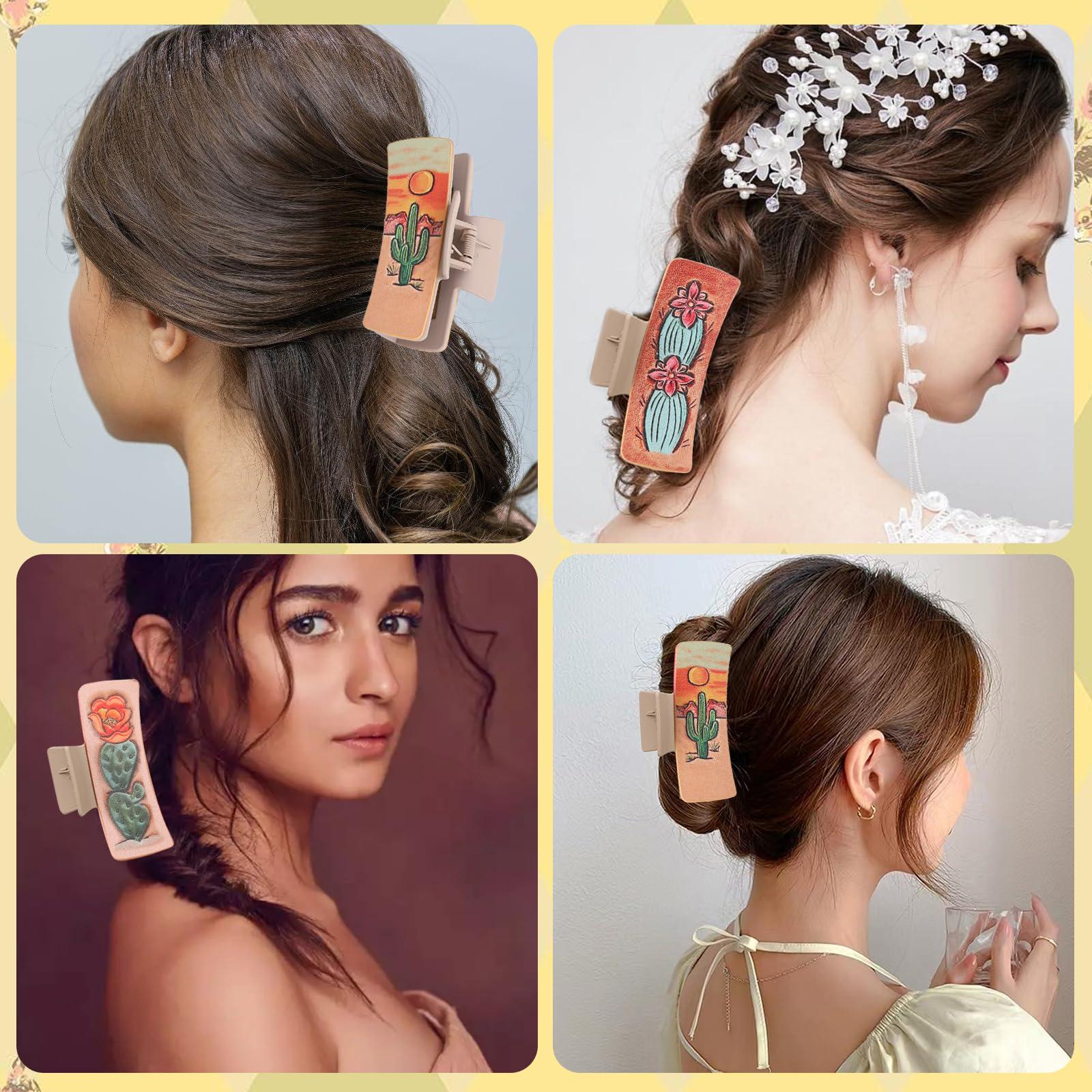 FALERII Cactus Leather Western Claw Hair Clips, 3PCS Thick Hair Clips for Women