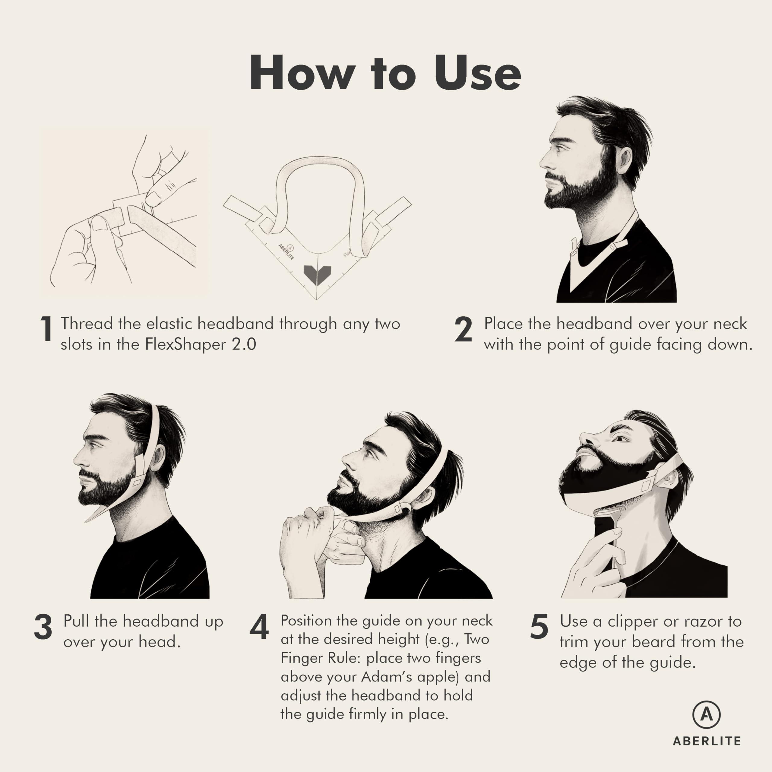 Aberlite Aberlite FlexShaper 2.0 - Beard Shaper for Men - Hands-Free & Flexible Neckline Guide - Beard Trimmer Tool - Lineup Stencil Kit - White