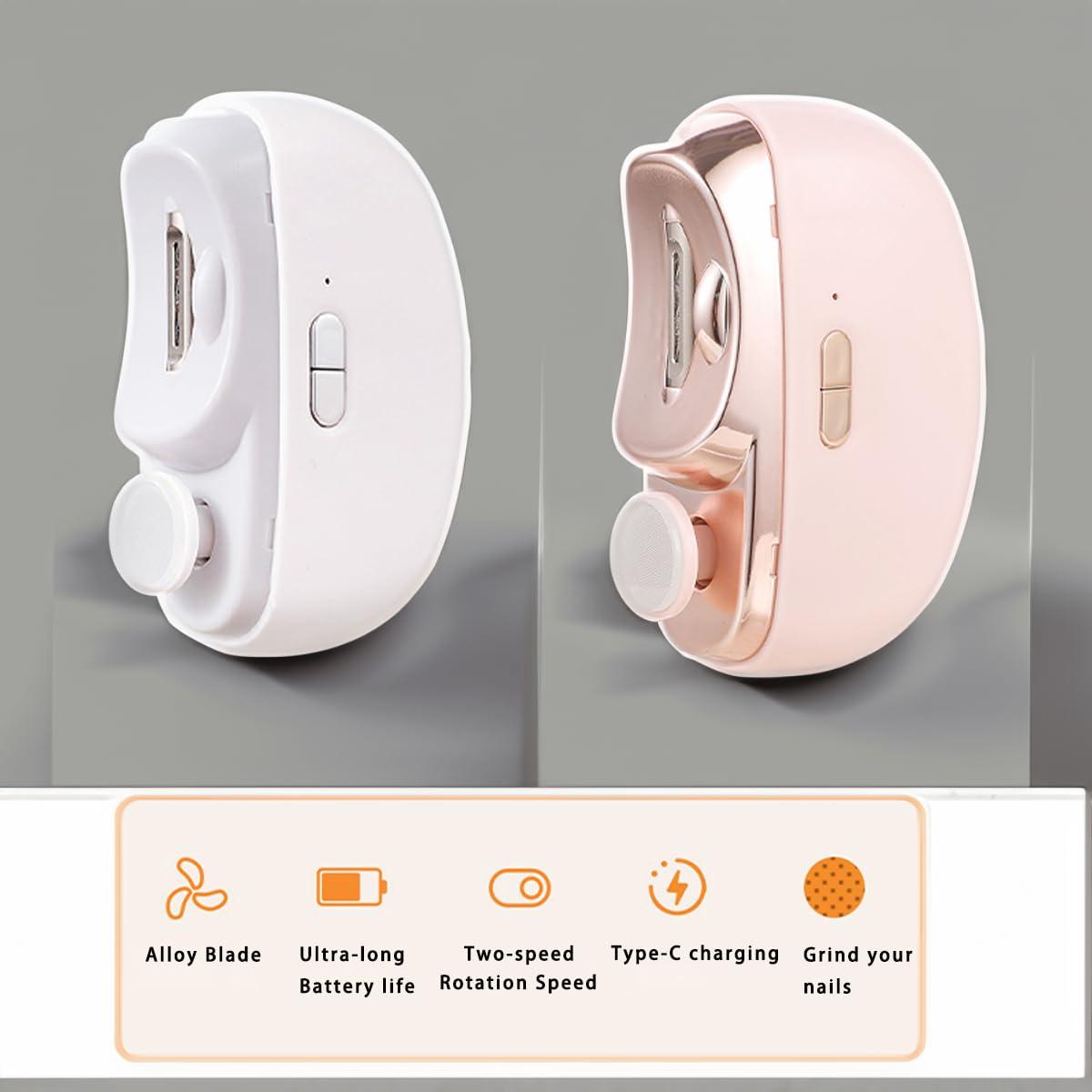 LISSAHNE Electric Automatic Nail Clipper with Light, LISSAHNE 2 in 1 Fingernail Cutter and Polisher USB Rechargeable, Safety Fingernail Trimmer for Baby Seniors and Adult Gift Choice White