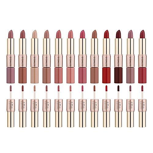 O.TWO.O O.TWO.O Matte Lipstick Makeup and Lip Gloss Double-head 11 Colors Long Lasting Moisture Cosmetic Lipplumper Waterproof (N9107B-01)