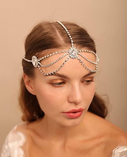 BERYUAN BERYUAN Women Rhinestone Head Chain Boho Crystal Headpiece Gold Wedding Hair Accessory Gift for Her Party Headpiece for Bride Bridesmaid Girls (style 1, ) (Gold)