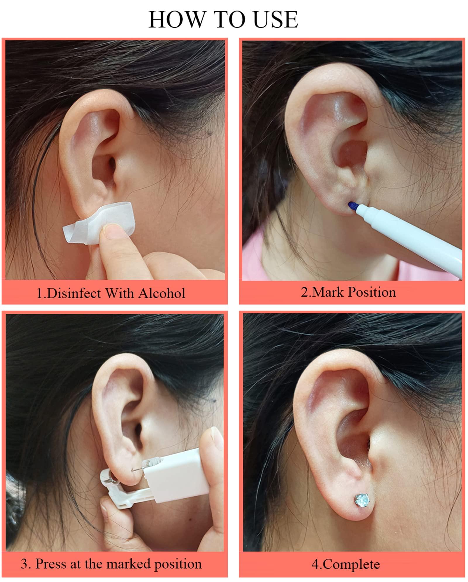 Orglace Orglace Ear Piercing Kit Disposable Self Ear Piercing Kit Safety 4 Pack Ear Piercing Gun Kit Tool with 5mm Earring Studs