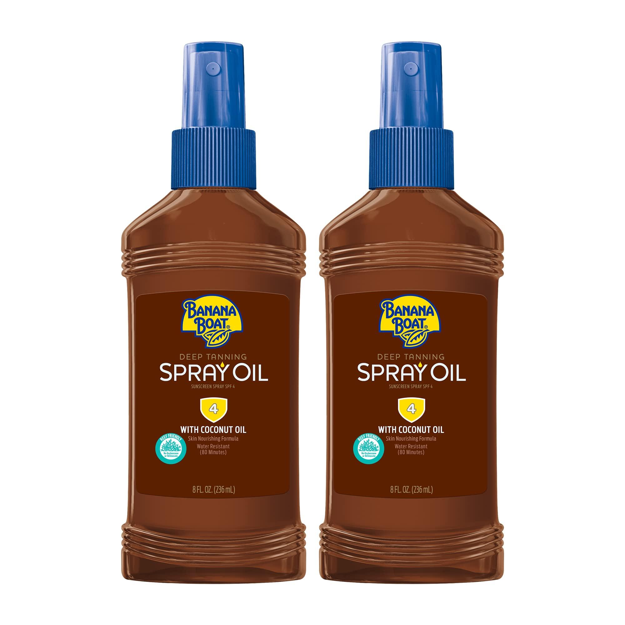 Banana Boat Banana Boat Deep Tanning Oil Pump Spray Sunscreen SPF 4 Twin Pack | Tanning Sunscreen Spray, Dark Tanning Oil, SPF Tanning Oil, Outdoor Tanning Oil SPF 4, Oxybenzone Free Sunscreen, 8oz each