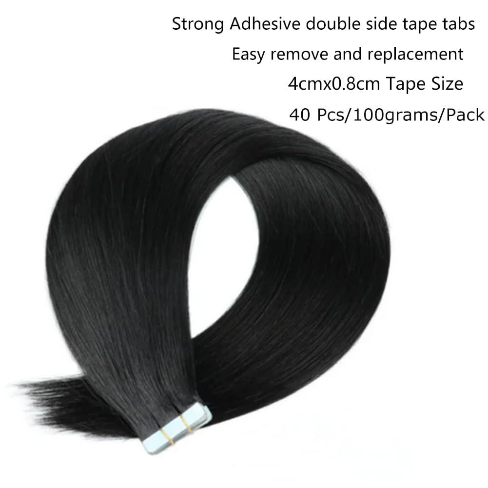 Kiss darling LASHES Jet Black Tape in Hair Extensions Human Hair 22Inches 100g 40Pcs/Pack Tape ins Human Hair Extensions Real Tape in Extensions Full Head for Women #1 Color