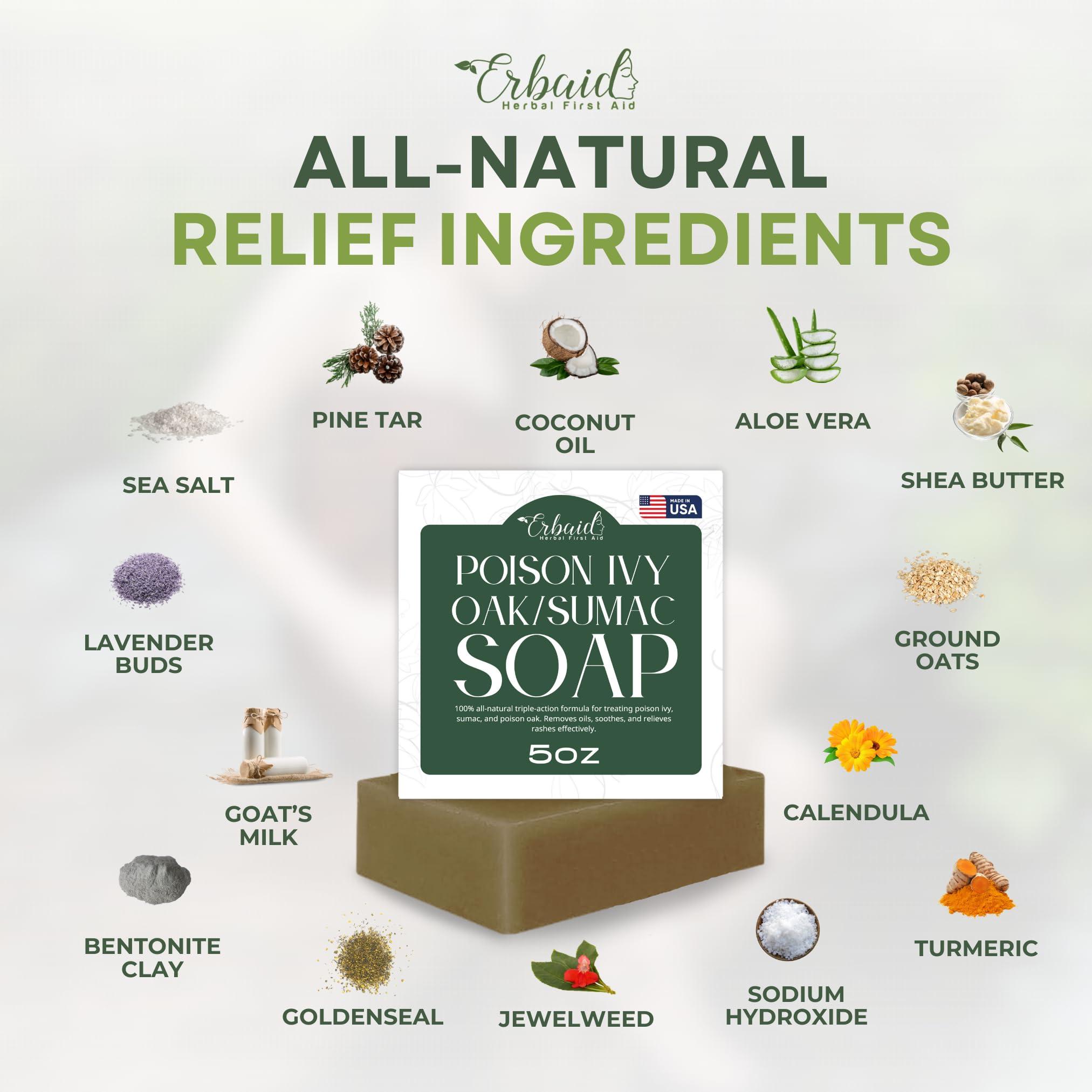 Erbaid Poison Ivy Soap Bar All Natural Poison Ivy Treatment Anti-Itch Skin Cleanser Wash for Poison Ivy, Poison Oak & Sumac Removes Oils, Soothes & Relieves Rashes 5oz Jewelweed Soap Made in USA