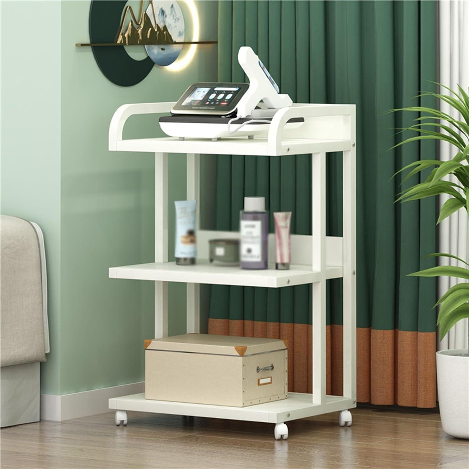 YPDJVLTI YPDJVLTI Salon cart Salon Rolling Cart 3 Tier Steel Salon Trolley Raised Guardrail Trolley Cart W/Wheels Salon Cart for Beauty Spa Storage Cart Portable, Gold