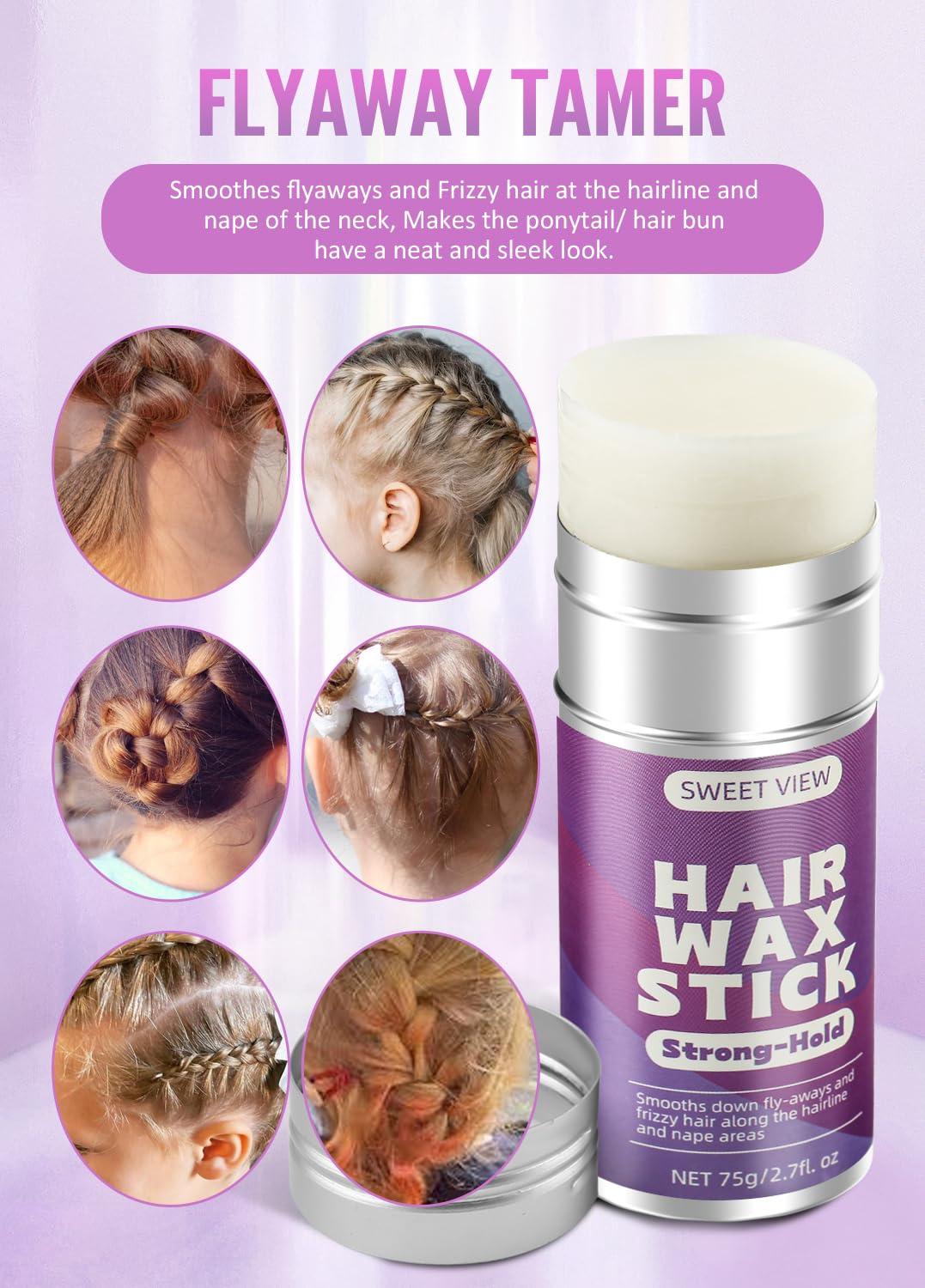 SWEET VIEW SWEET VIEW 2PCS Hair Wax Stick, Flexible Hold Fly Away Hair Tamer, Slick Back Hair Gel/Cream for Sleek Ponytail, Smooth Flyaways & Frizz, Hair Styling Accessorie Pomade Balm for Toddler, Kid