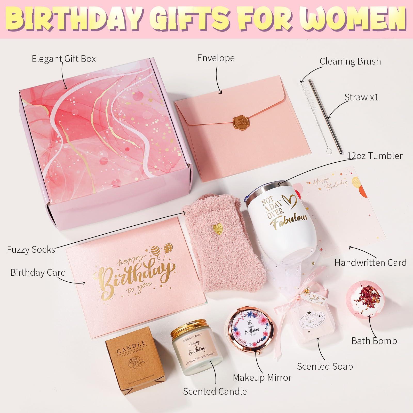 Wind in Hand Birthday Gifts for Women: Happy Birthday Bath Gift Basket Relaxing Spa Gift Basket for Mom Her Sis Wife Girlfriend-Gift Set Idea for Women Who Have Everything