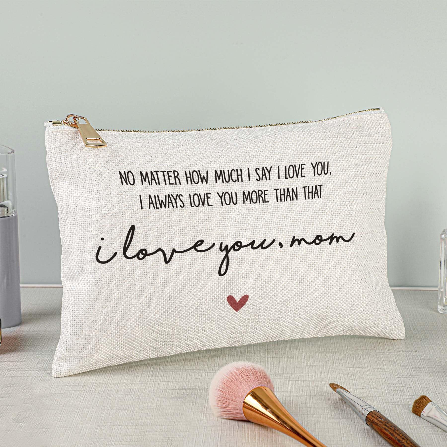 SWITHOM SWITHOM I Love You Mom, Makeup Bag, Handmade Cosmetic Bag For Mom, Cosmetic Bag, Best Mom Ever Bag, Linen Cotton Case Traveling Bag