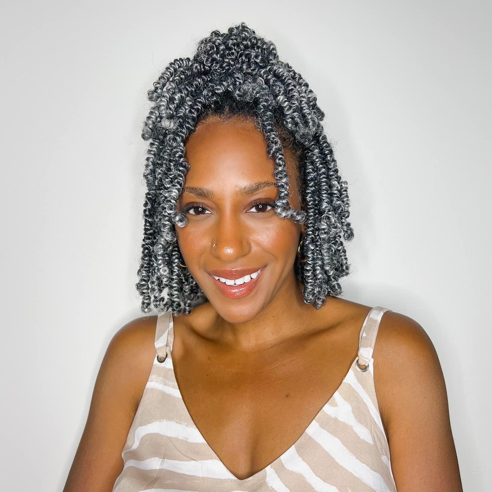 ToyoTress Toyotress Bob Spring Twist Hair - 6 inch 8 Packs Ombre Gray Pre-twisted Crochet Hair Spring Twists Crochet Braids, Synthetic Braiding Hair Extensions (6 Inch, T-Gray-8P)