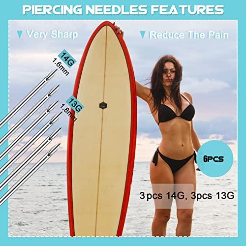 WZPB WZPB Nipple Piercing Kit for Women, 22Pcs Nipple Piercing Kit with 6 Pieces Nipple Piercing Rings Nipple Needle Kit Piercing Jewelry Barbell Heart Curved Shape Rings Barbell Piercing Clamps Needles