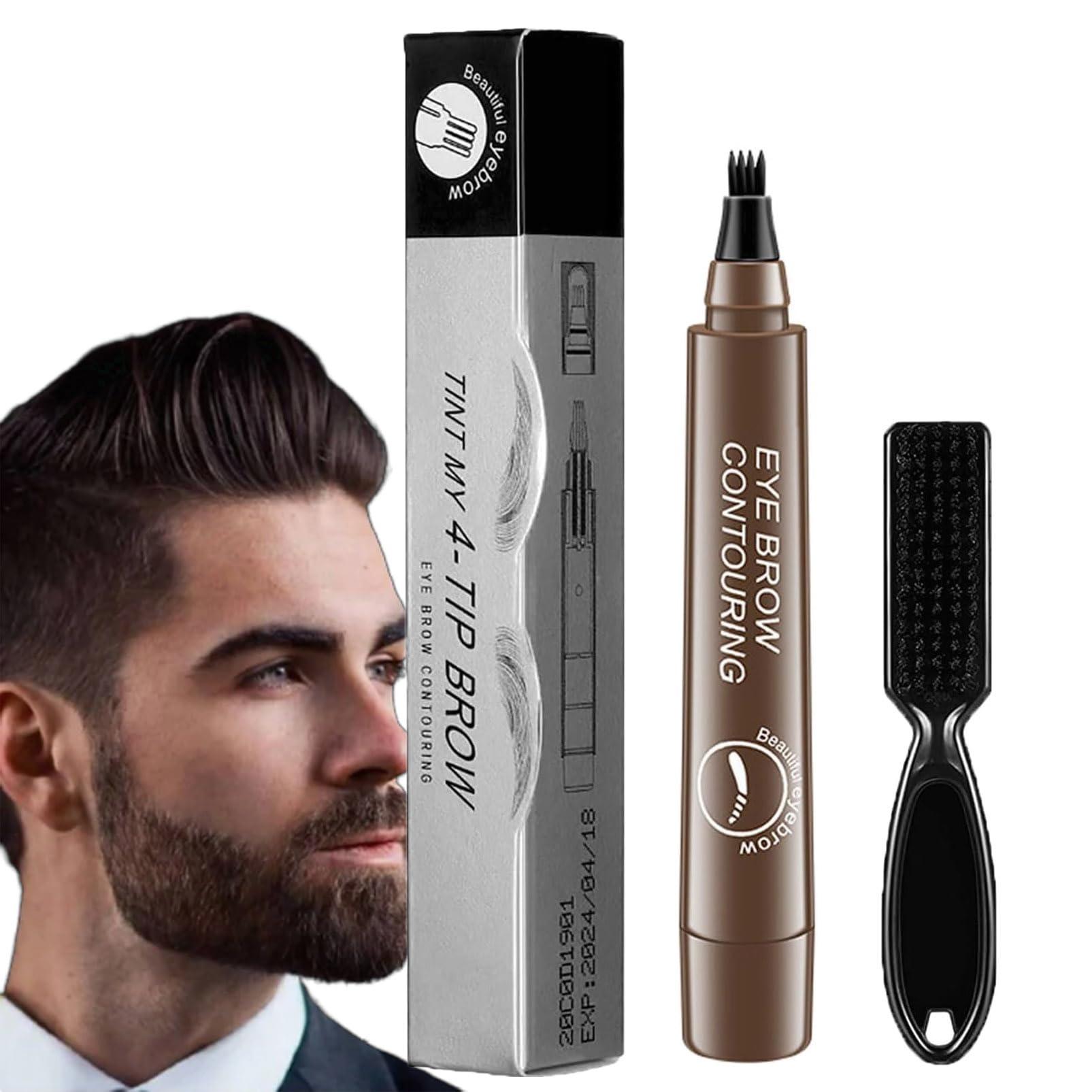 QINMAO 4 Points Multi-Used Pen,4 Points Multi-Used Waterproof Beard Filling Pen Kit,Magic Microblading Eyebrow Pencil,Waterproof 4 Tipped Precise Brow Pen (Dark brown)