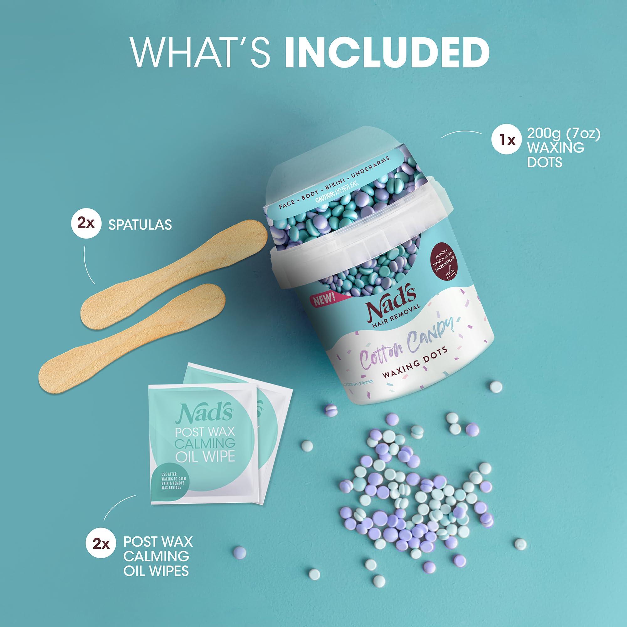 Nad's Nad\'s Hair Removal Waxing Dots - Cotton Candy Hard Wax Beads Kit - For Women - Microwaveable No-Strip Formula - Face, Body, Bikini, Underarms