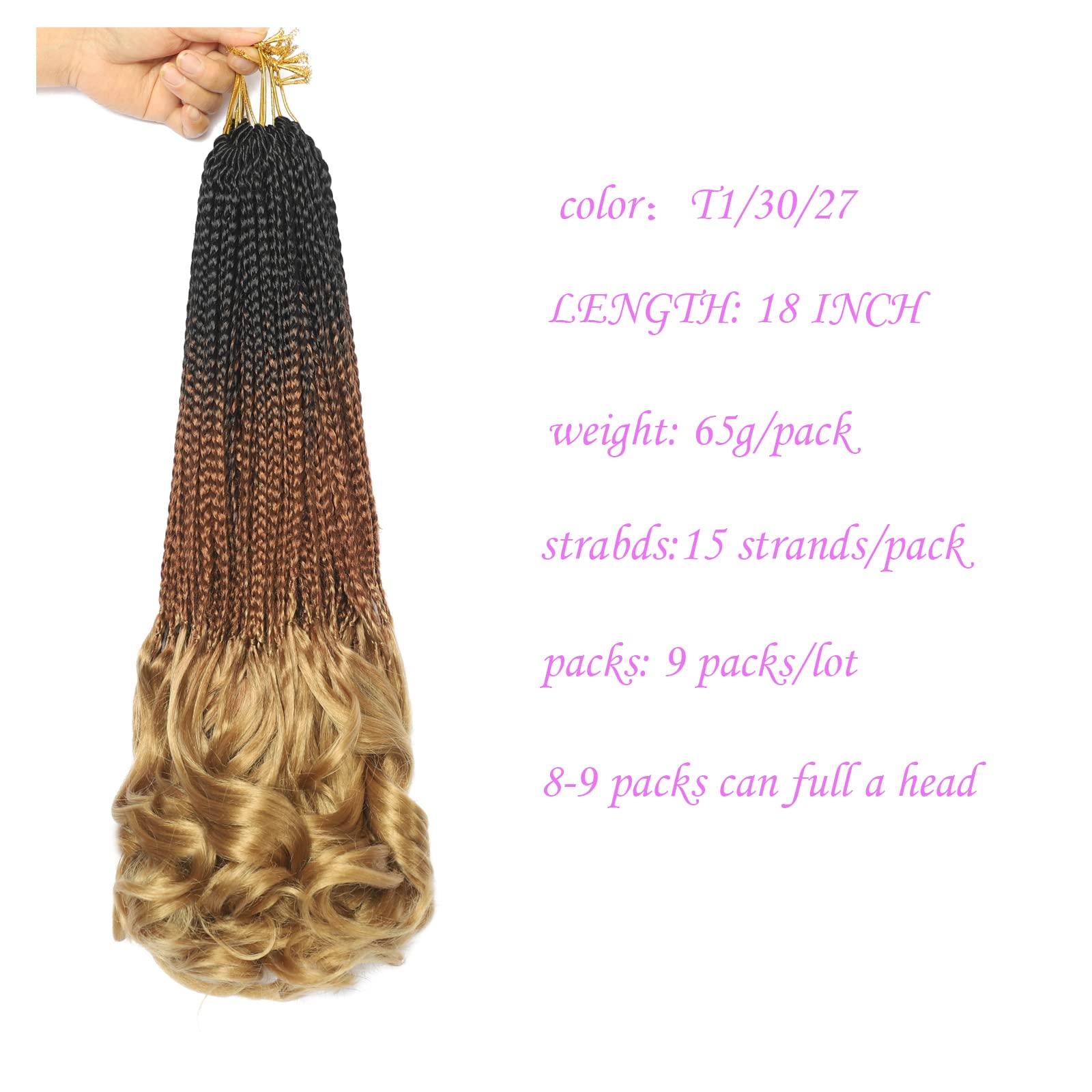 kossys 9 Packs French Curl Crochet Braids 18 Inch T1/30/27 Goddess Box Braids Crochet Hair Crochet Braids Pre Looped With Loose Wavy Braiding Hair,Blonde Brown Ombre Curly Wavy Ends Synthetic Hair Extensions for Women (18 Inch (Pack of 9), T1/30/27)