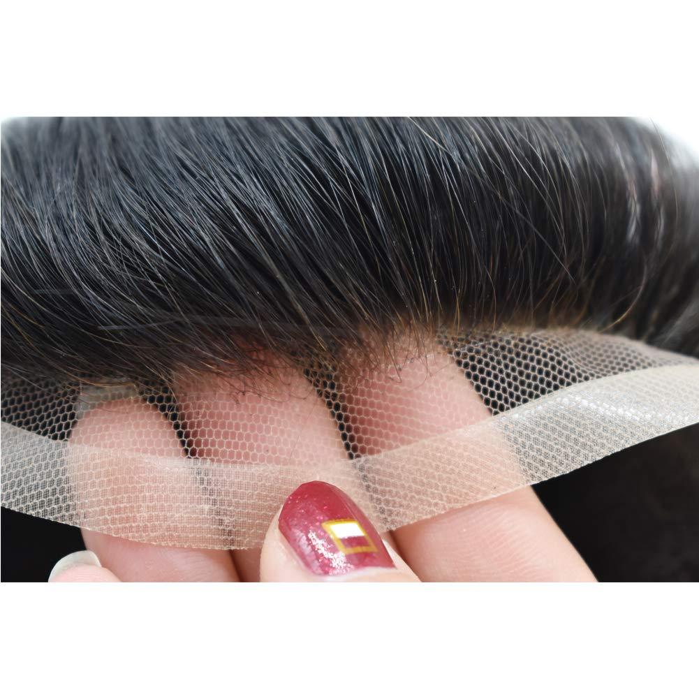 Hair Wonders Hair Wonders Swiss Lace Hair System Toupee for Men Hairpiece Soft Lace Front Mens Toupee Human Hair Pieces Bleached Knot Natural Hairline1B# OFF BLACK-120% density6x9