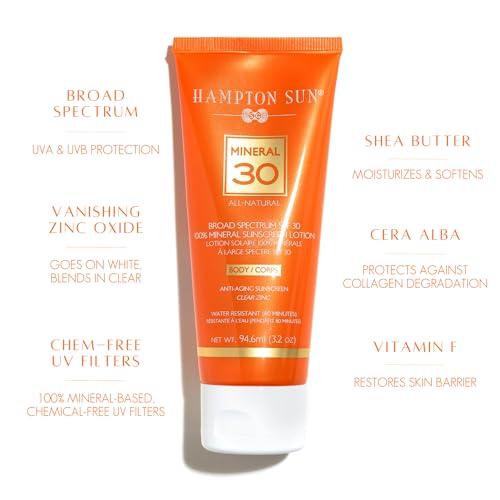 Hampton Sun Hampton Sun SPF 30 Mineral Sunscreen Lotion | Sheer + Lightweight | Shea Butter + Beeswax Deeply Hydrate + Lock in Moisture | Broad Spectrum Non-Nano Zinc Oxide | Reef-Friendly | Luxury Sunscreen