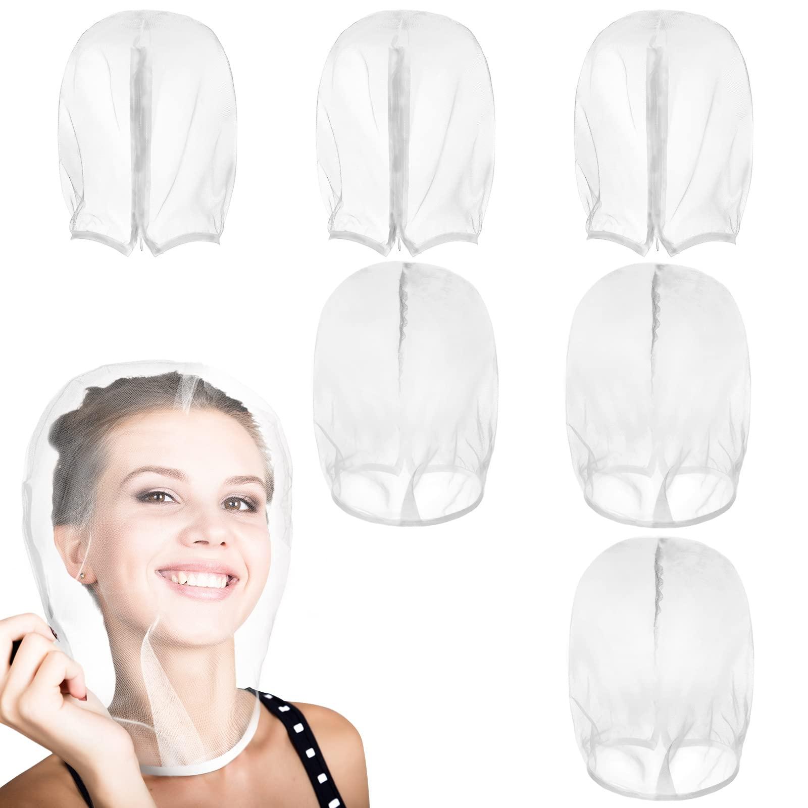 Loopeer 6 Pcs Makeup Protector Hood Washable Light Airy Nylon Chiffon Makeup Hood Zipper Closure Reusable Make up Face Cover for Women Girls Beauty Weddings (White)