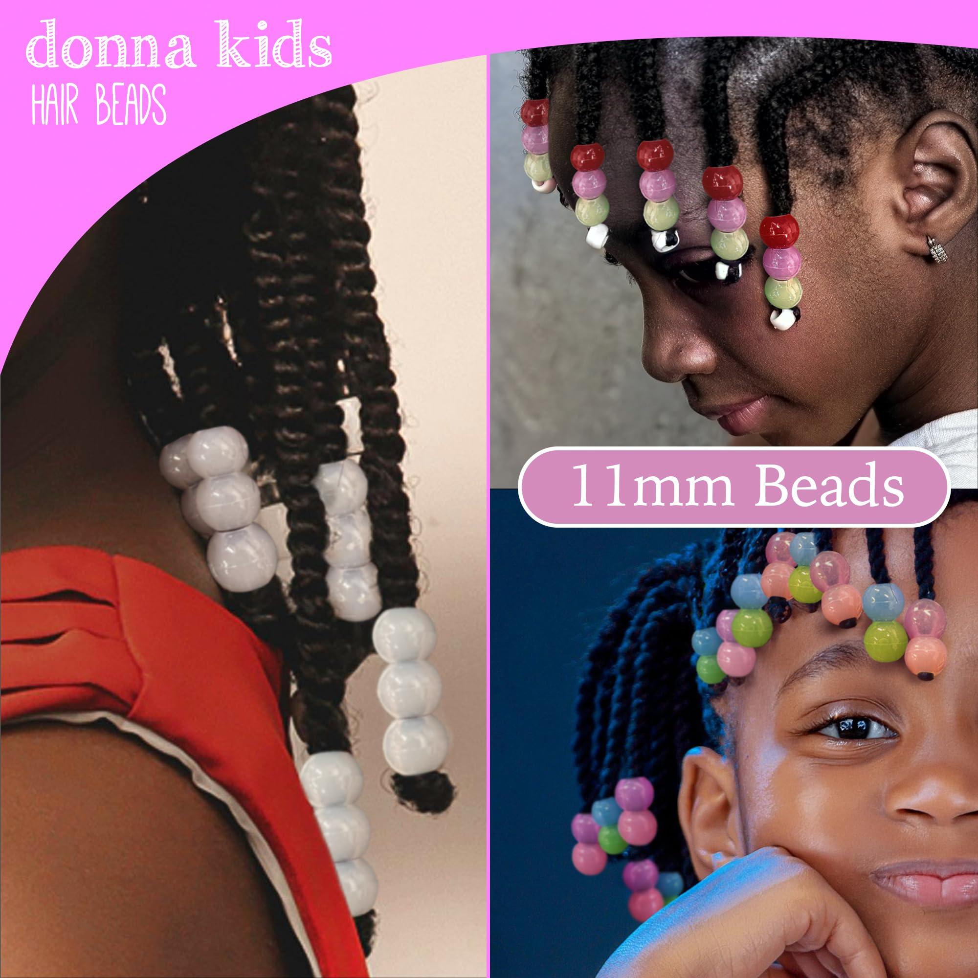 DONNA Donna Hair Beads Kit: 13x11mm Pony Beads, DIY Braiding Plastic Beads, Quick Beader Tool for Kids\' Hair Braids RED