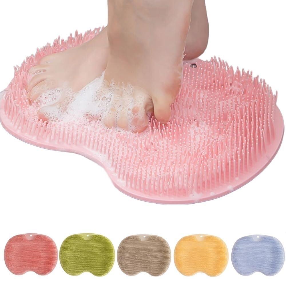 FOTN Shower Foot Scrubber Mat with Non-Slip Suction Cups, Foot Back Cleaning Pad Back Washer Exfoliating Bath Wash Pad, Wall Mounted Slip Suction Cups for Use in Cleaner Men and Women (Color : Pink)