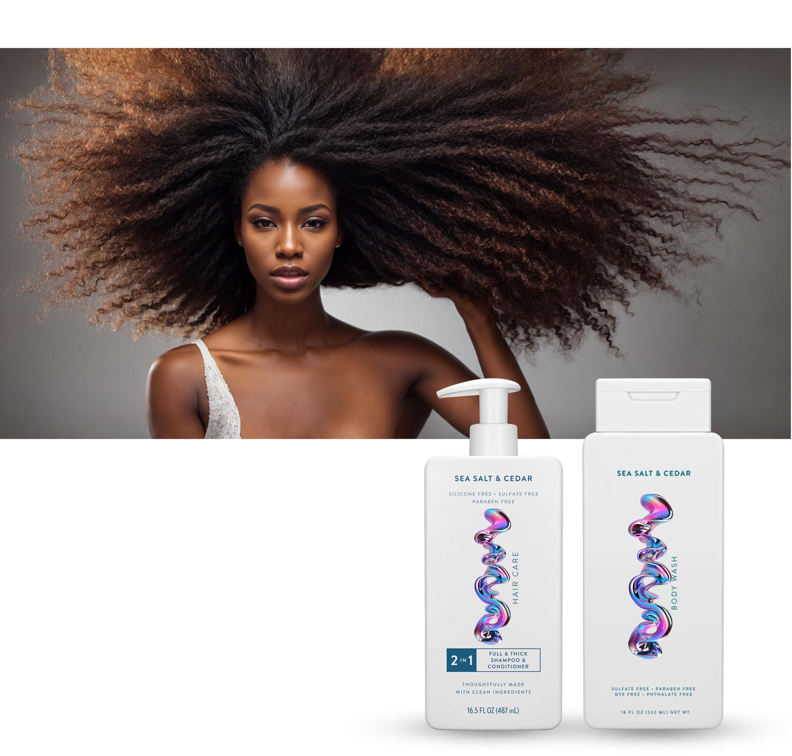 Hair Care And Body Wash Native - Hair and Body Wash - 2 in 1 Shampoo and Conditioner And Body Wash - Sea Salt & Cedar - Contain Naturally Derived Ingredients | All Hair - 16.5 and 18 FLOz - Pack Of 02