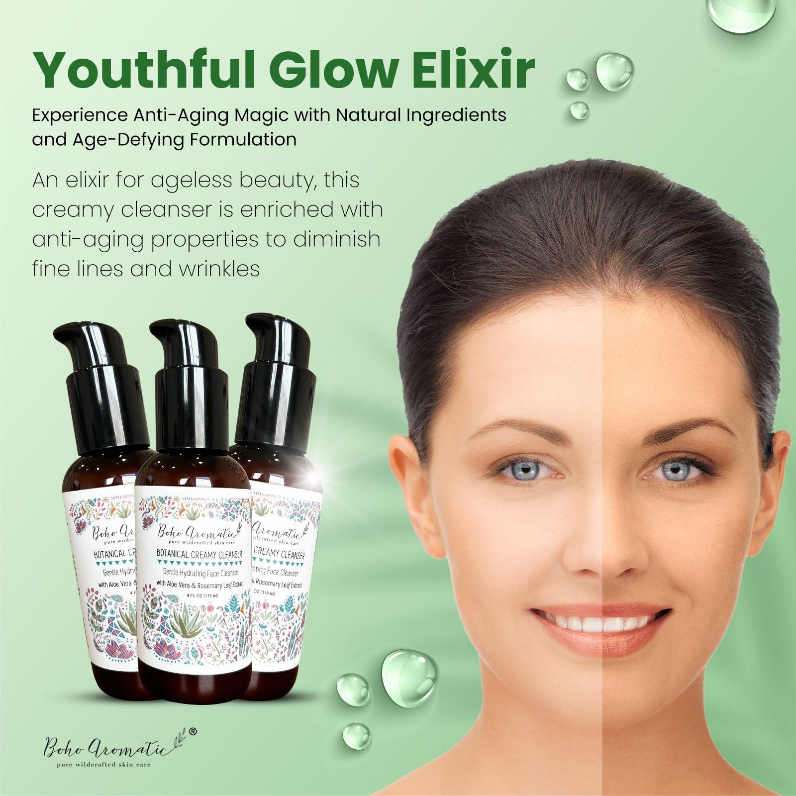 Boho Aromatic Boho Aromatic Botanical Cream Face Cleanser and Konjac Sponge, Gentle Non-Foaming Face Wash, Anti Aging Facial Cleanser, Natural & Organic, Daily Facial Cleanser, Facial Care Products