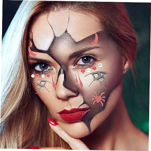 MERRYHAPY MERRYHAPY 2 Sheets Halloween Temporary Tattoo Stickers Makeup Face Tattoos Skin-Friendly Rhinestone Design for Party Favors