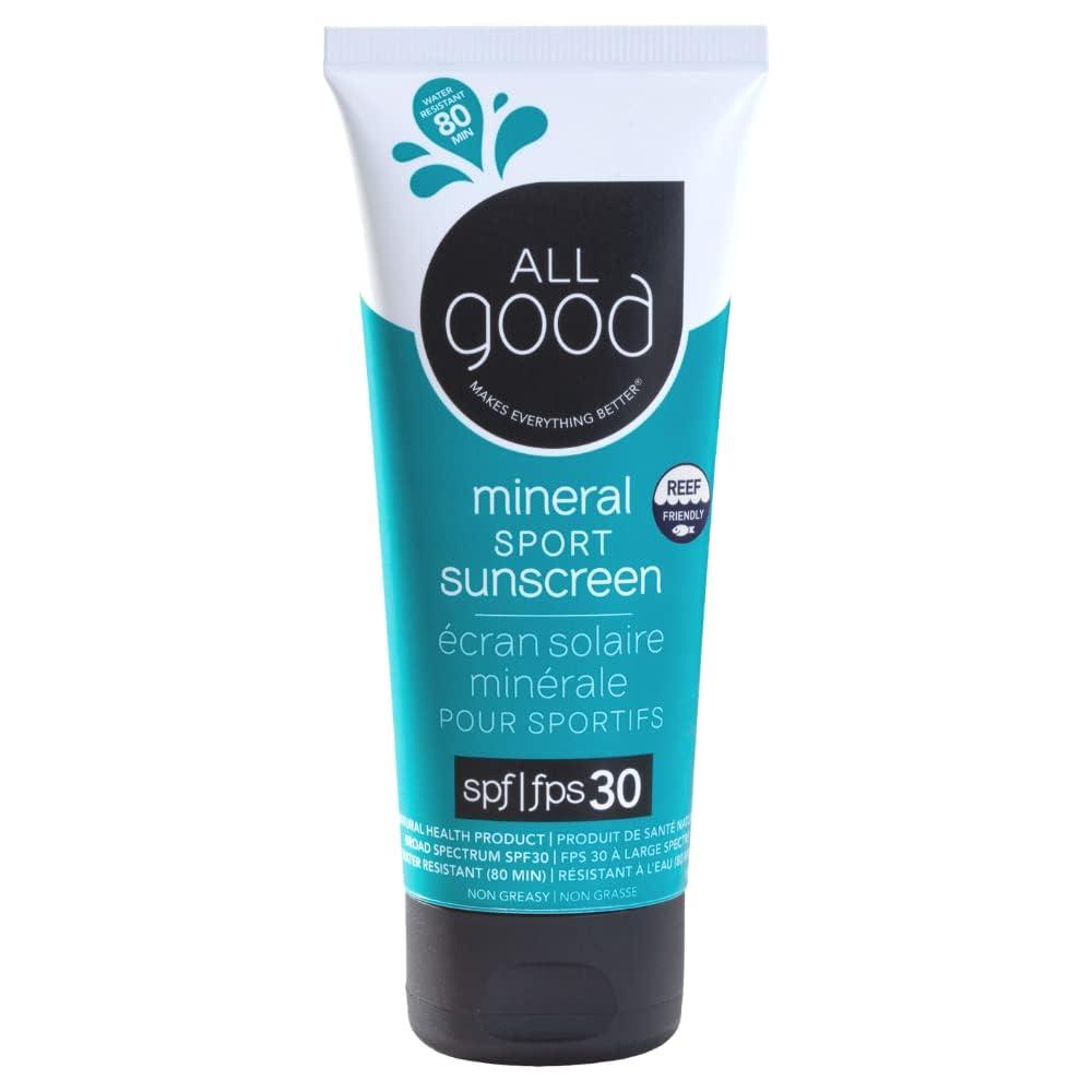 All Good Makes Everything Better All Good Sunscreen - Sport Mineral Sunscreen Lotion, Reef Friendly, SPF 30+ for Face & Body, Water & Sweat Resistant (3 oz)