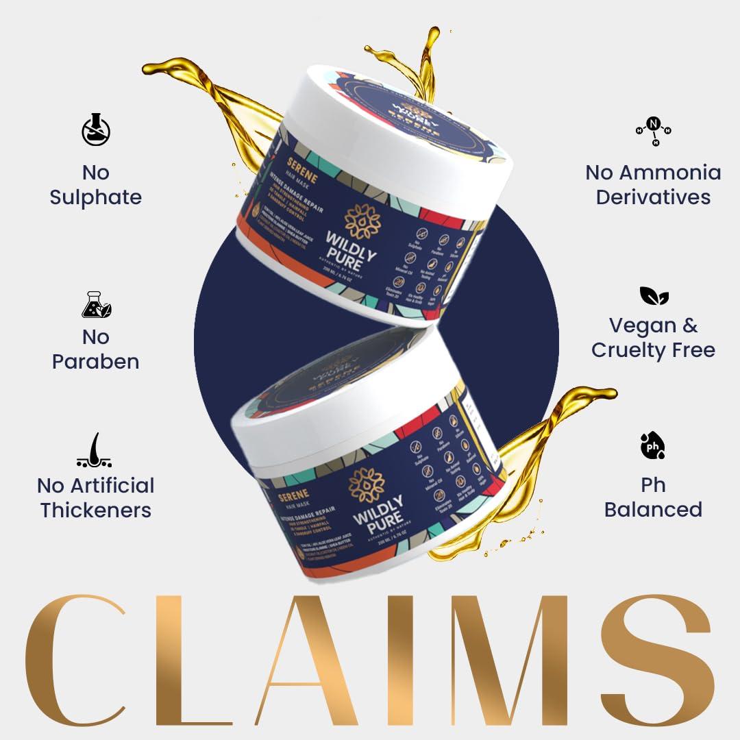 YMPIGOY YMPIGOY Wildly Pure Plant Keratin Spa Hair Mask for Dry Frizzy Hair | 40% Aloe SheaButter | Argan Myrrh Olive & 9 More Oils | Toxin 20 Free No Paraben Silicone 200ml [Serene]