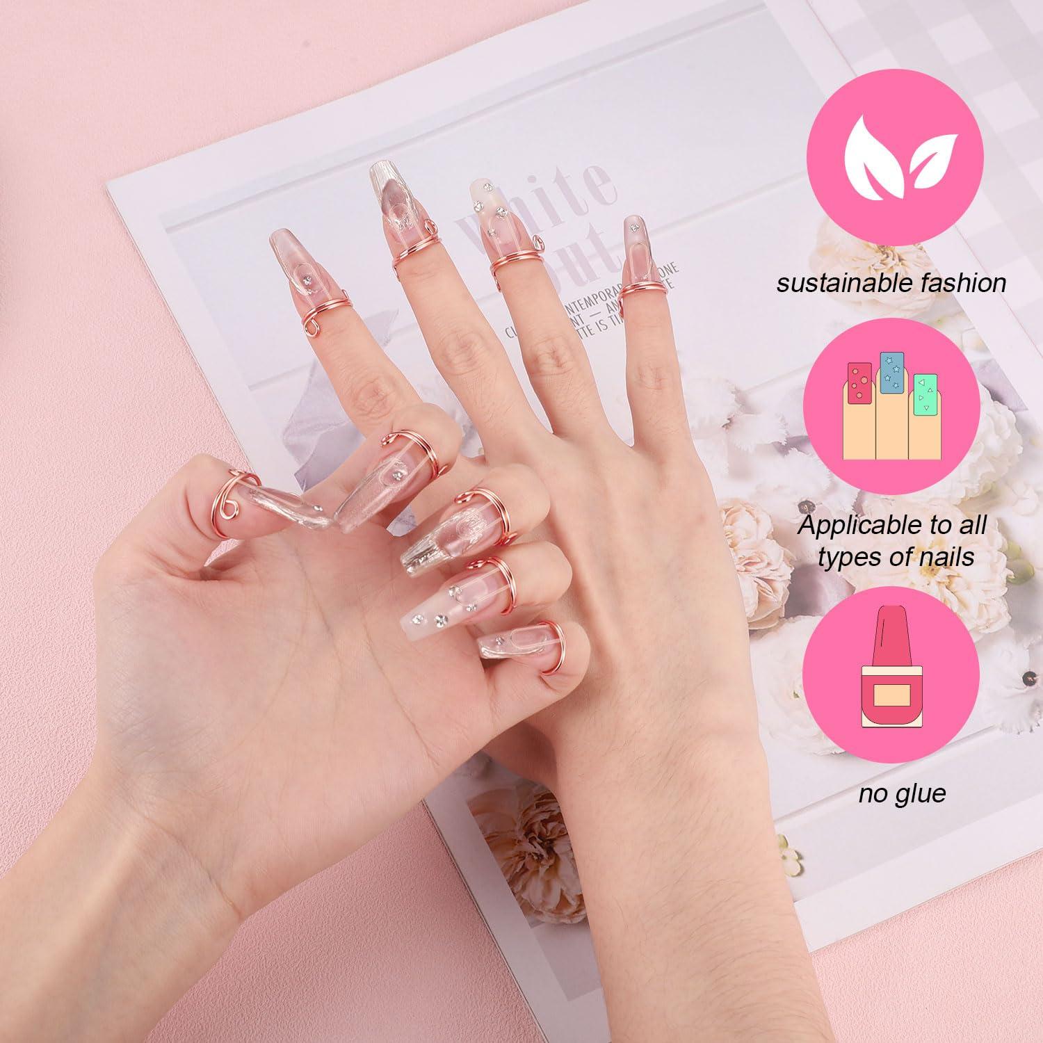 PEUTIER 10pcs Wudu Nail Rings, Adjustable Fingernail Rings Reusable Metal Finger Nail Rings for Women Detachable Nails Jewelry Fingertip Gift Decorations for Wearing Manicure Nails(Rose Gold)