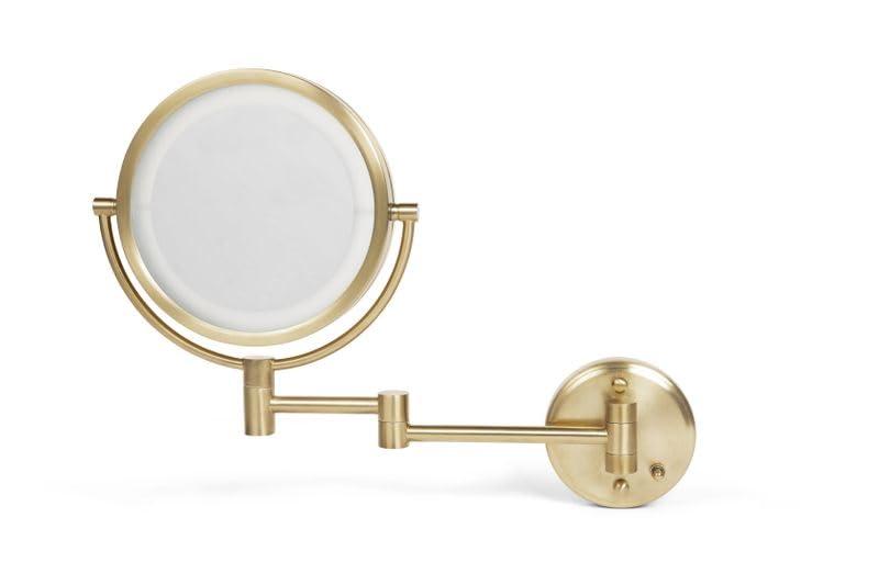 JERDON JERDON Wall-Mounted Makeup Mirror with Lights - Direct Wire Lighted Makeup Mirror with 8X Magnification - 8.5-inch Diameter Mirror with Gold Finish Wall Mount - Model HL75BGD