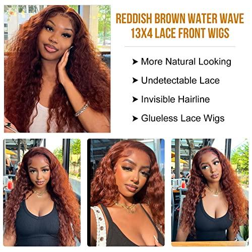 CAITLYN Reshine Straight Highlight 13x4 Lace Front Wigs Human Hair Pre Plucked with Baby Hair Wet and Wavy Auburn Hd Lace Frontal Wig Human Hair 13x4 Glueless Lace Frontal Wigs Human Hair 180% Density 18 inch