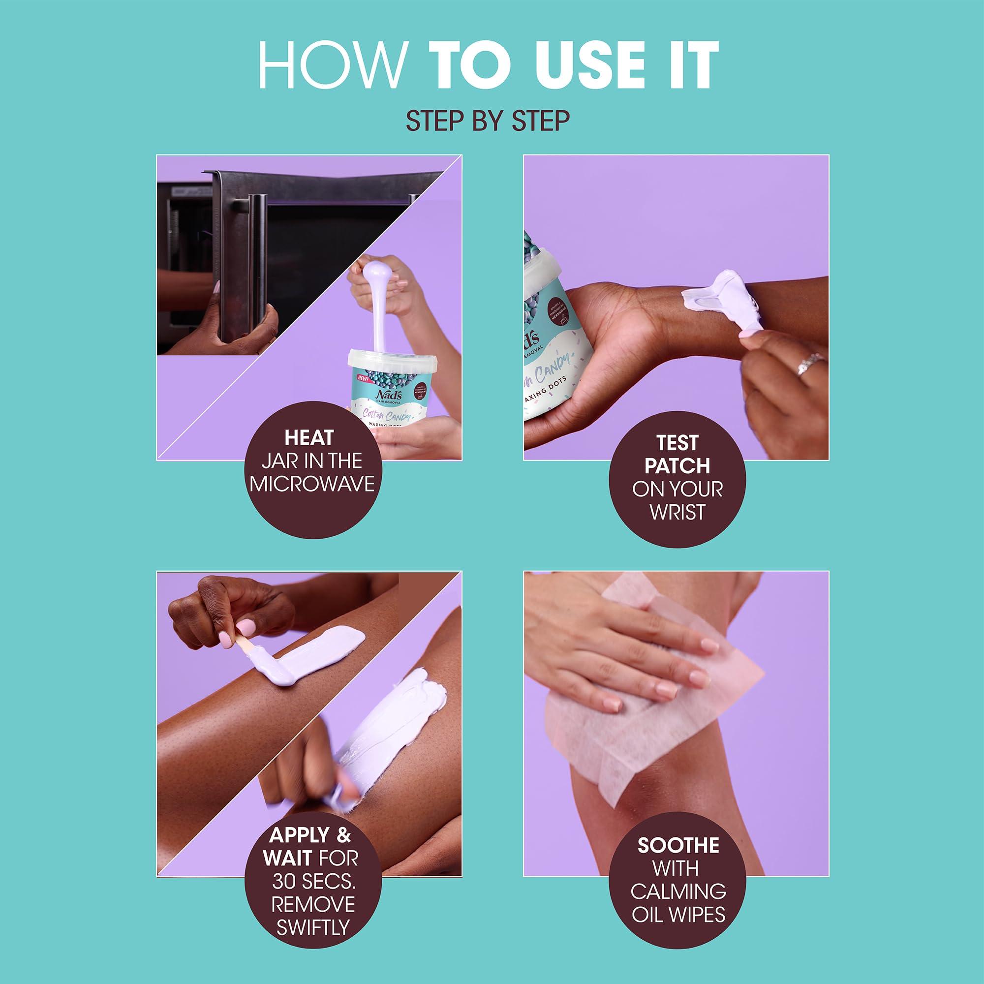 Nad's Nad\'s Hair Removal Waxing Dots - Cotton Candy Hard Wax Beads Kit - For Women - Microwaveable No-Strip Formula - Face, Body, Bikini, Underarms