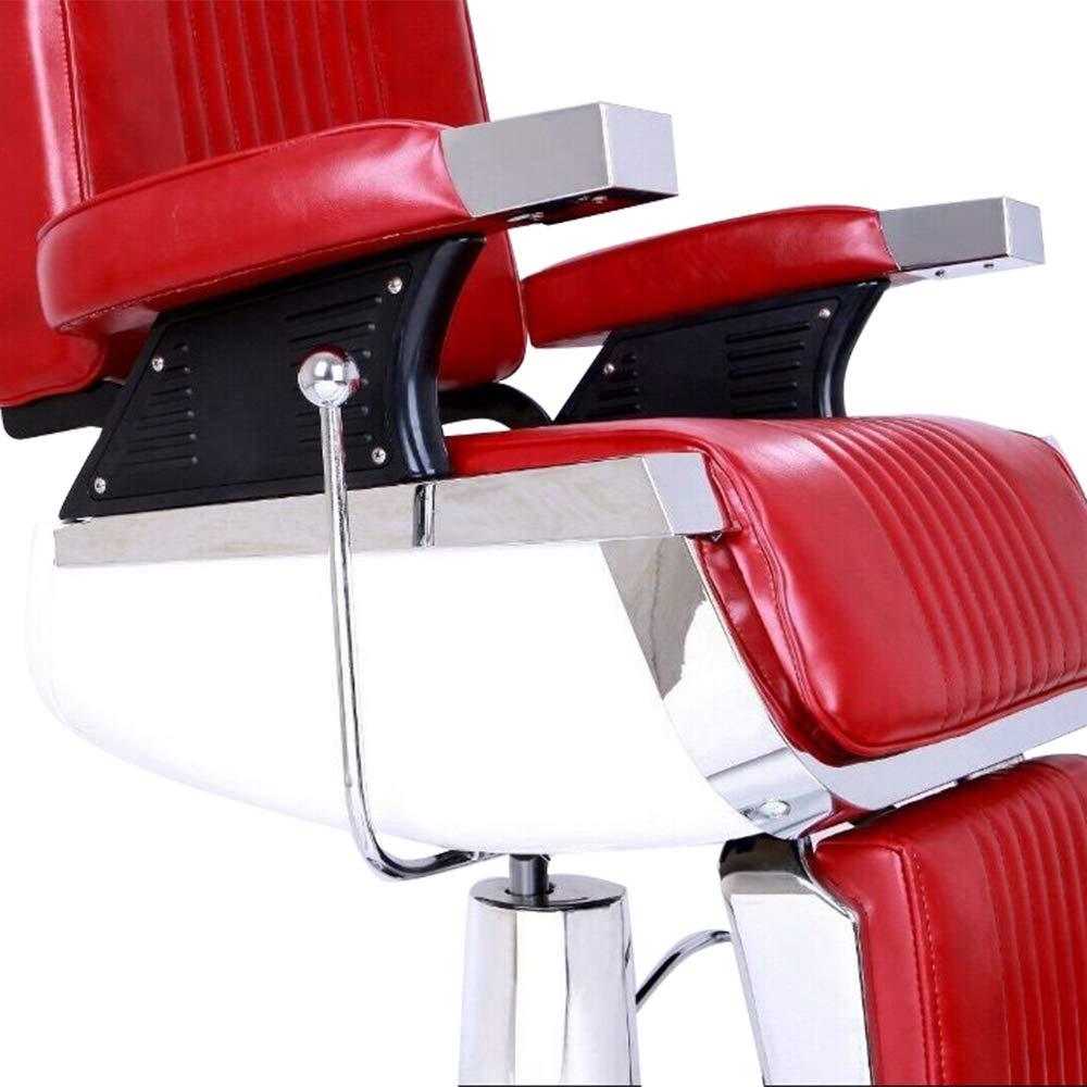 Thxbyebye Red Reclining Barber Chairs Heavy Duty Reclining Barber Chair Salon Styling Beauty Spa Chair, Salon Furniture Spa Shampoo Equipment Hydraulic Hair Chair for Barber Shop Barber Salon Seat Spa Equipment