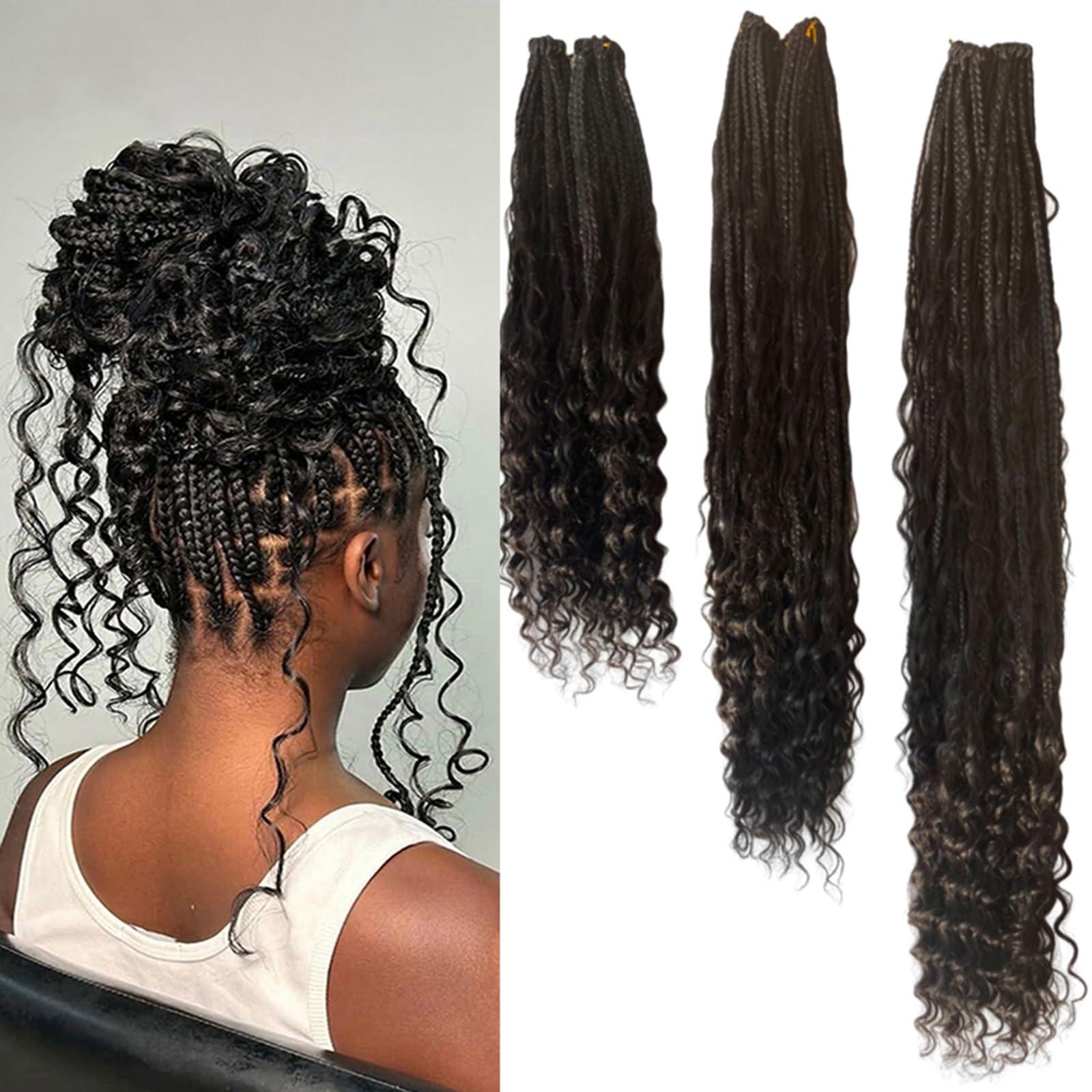 CHARMING YOU Boho Box Braids Crochet With Human Hair Curls Synthetic Braiding Pre-looped Goddess Hair Extensions Boho Knotless Braids for Women 18 Inch 40Strands