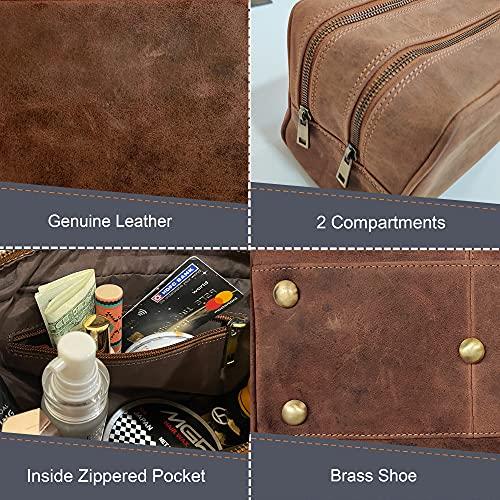 RUSTIC TOWN Genuine Leather Travel Toiletry Bag - Dopp Kit Organizer By Rustic Town (Brown)