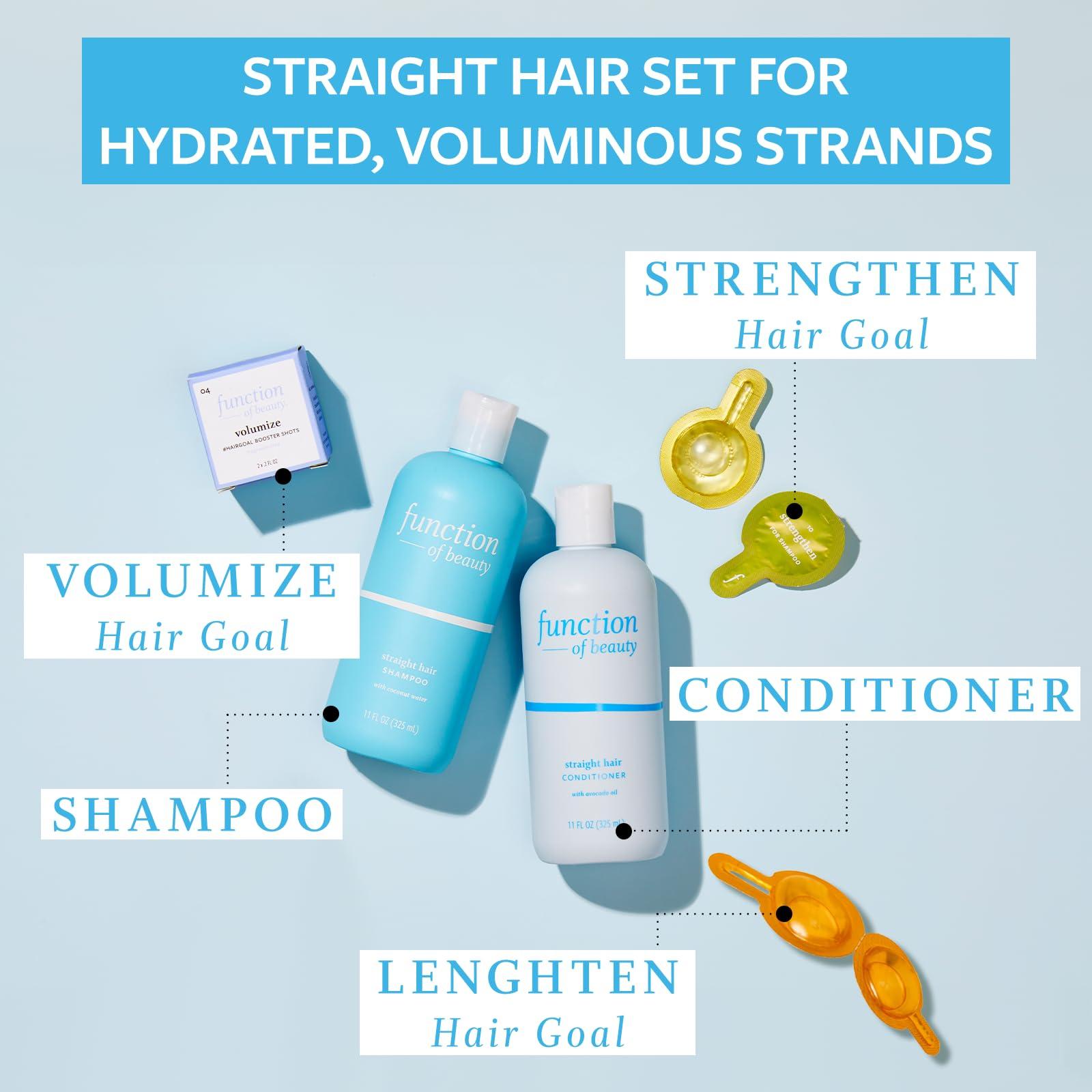 FUNCTION OF BEAUTY Function of Beauty Straight Hair Shampoo + Conditioner (11 oz Each) + Volumize, Strengthen & Lengthen #HairGoal Boosters Set - Sulfate-Free, Formulated to Hydrate and Seal in Moisture