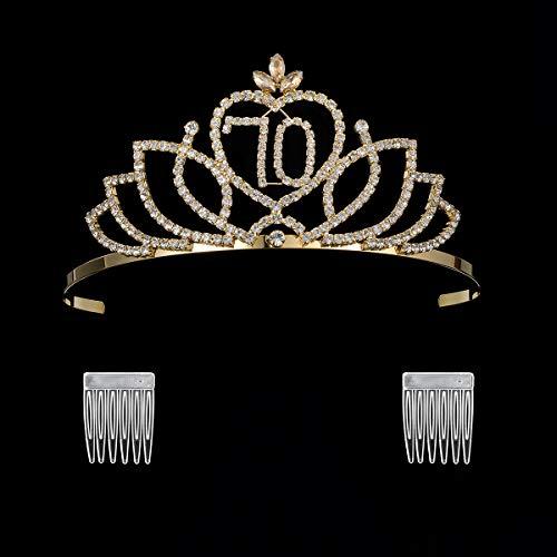 YZHSTONE YZHSTONE Female Queen 70th Birthday Tiaras Crowns Gold Women 70th Birthday Prom Queen Tiaras Crowns