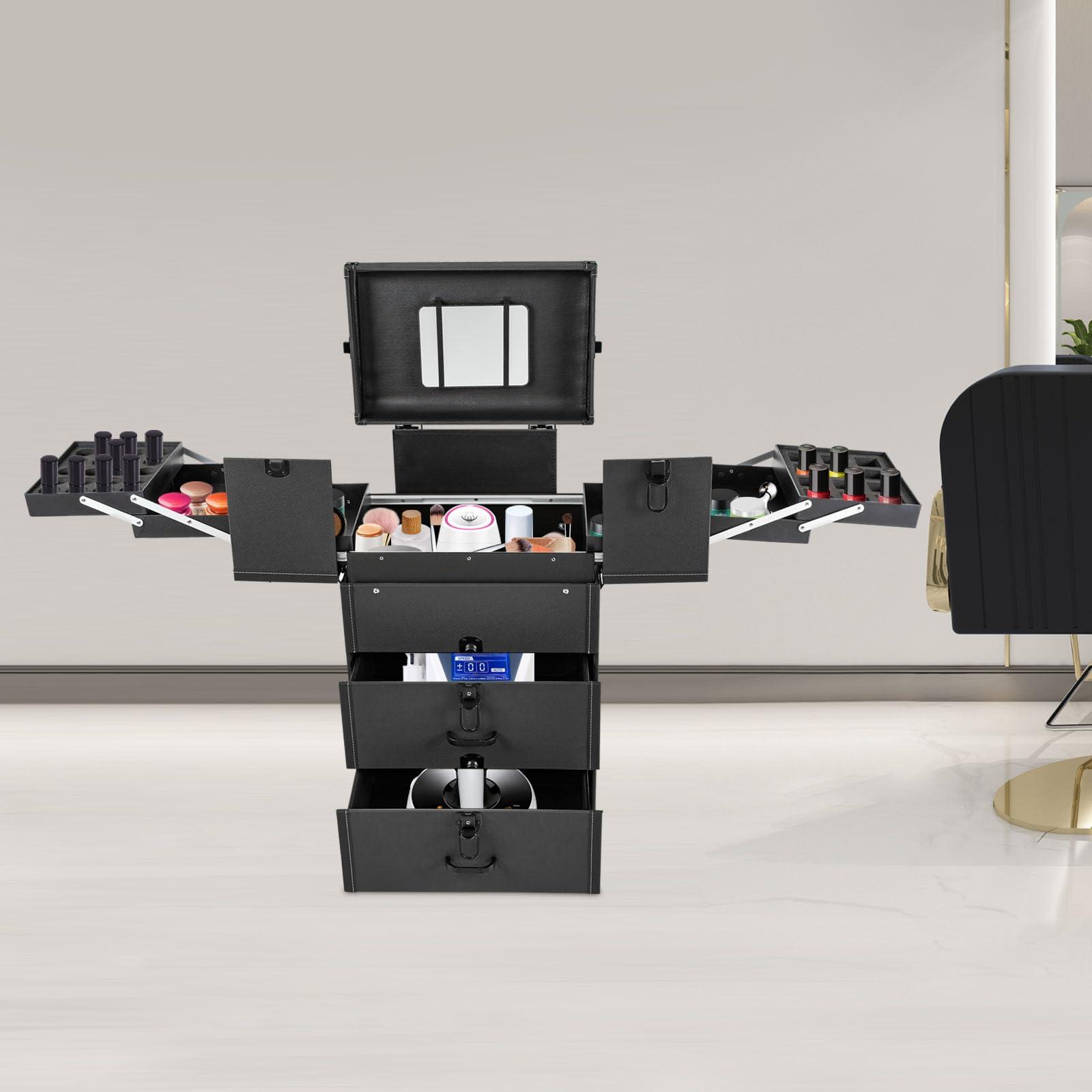 HYYKJ-US HYYKJ-US Professional Makeup Train Case Rolling Salon Travel Case with Keys Cosmetic Luggage Travel Organizer Tool Box Makeup Trolley for Makeup Artist Hairdresser Beautician (Black)