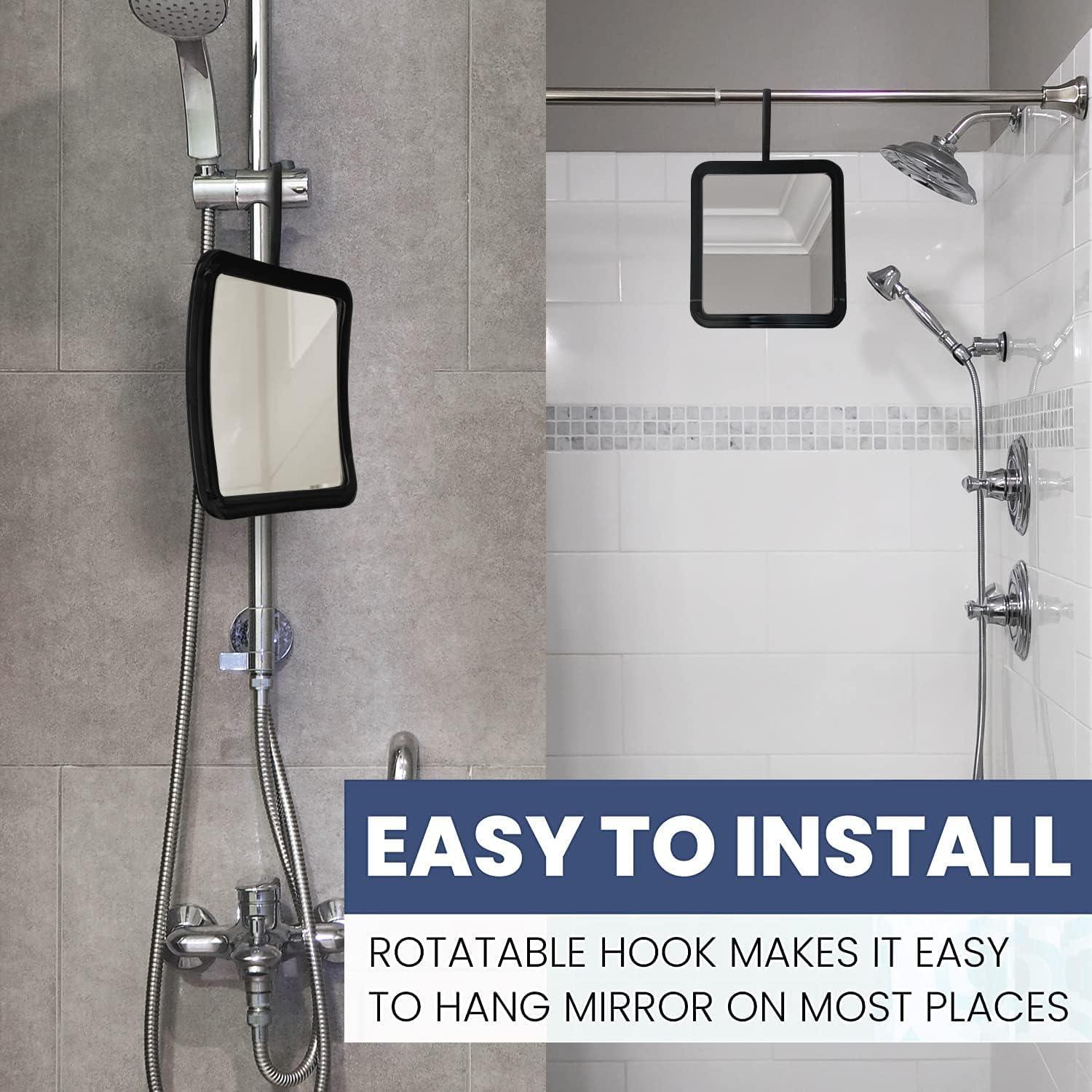 MIRRORVANA MIRRORVANA Hanging Fogless Shower Mirror for Shaving with 360 Rotatable Swivel Hook - Anti Fog and Shatterproof 6.3\" x 6.3\" Surface (Black)