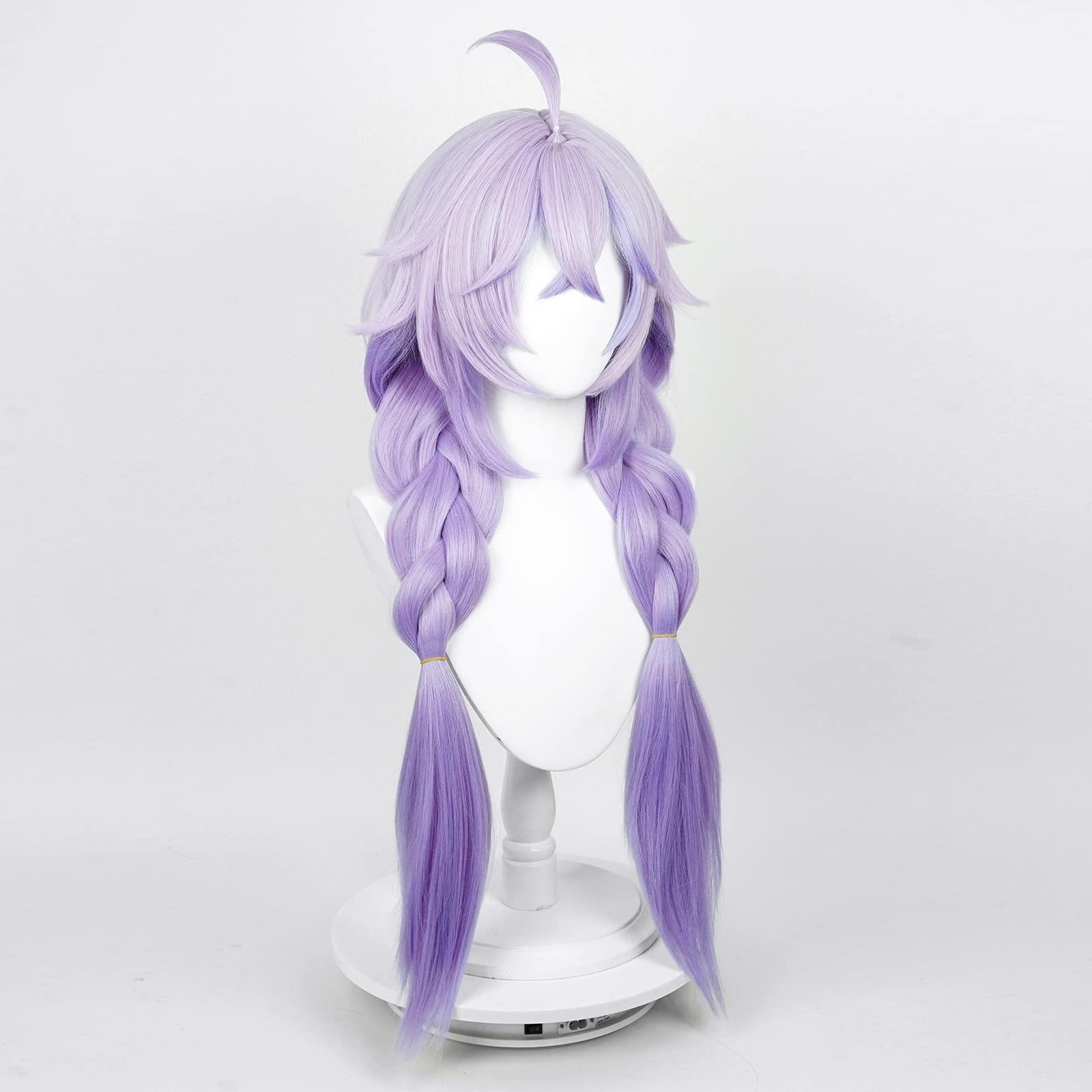 Aicos Aicos Purple Anime Wig with Double Braid, Long Cosplay Wig with Bangs, Heat Resistant Hair Wig for Women